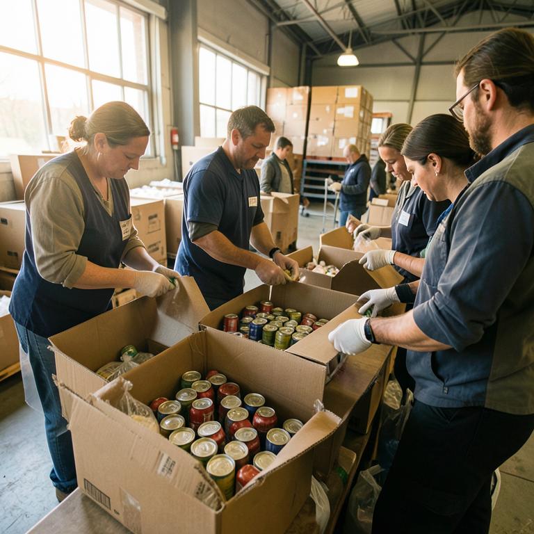 F.T.I.O. volunteers sorting donations at a food bank